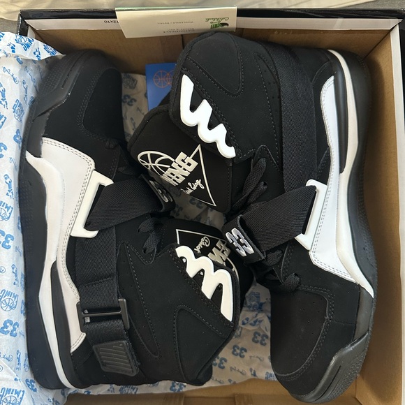 PATRICK EWING 9.5 MENS SNEAKERS 33 CONCEPT HI BLACK WHITE BASKETBALL SHOES CHARM - Picture 4 of 16